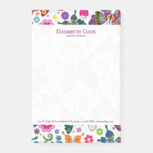 Farbenfrohe Retro-Schmetterlinge & Blume Muster Post-it Klebezettel