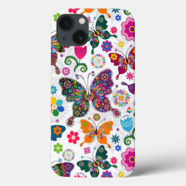 Farbenfrohe Retro-Schmetterlinge und Blume-Muster title_seo2