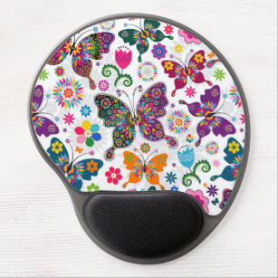 Farbenfrohe Retro-Schmetterlinge und Blume-Muster Gel Mousepad