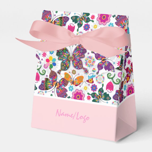 Farbenfrohe Retro-Schmetterlinge und Blume-Muster Geschenkschachtel (Vorderseite)