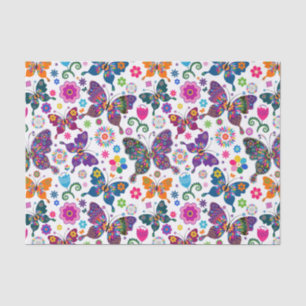 Farbenfrohe Retro-Schmetterlinge und Blume Muster  Seidenpapier