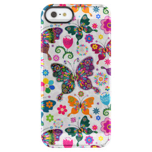 Farbenfrohe Retro-Schmetterlinge und Blume-Muster Durchsichtige iPhone SE/5/5s Hülle