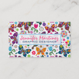 Farbenfrohe Retro-Schmetterlinge und Blume Muster Visitenkarte