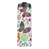 Farbenfrohe Retro-Schmetterlinge und Blume