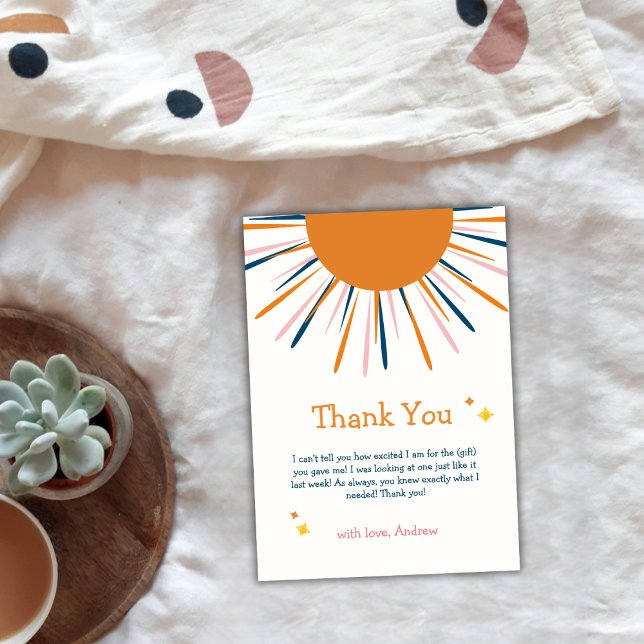 Farbenfrohe Retro-Sonnenschein-Babydusche Dankeskarte (Colorful Retro Sunshine Baby Shower Thank You Card)