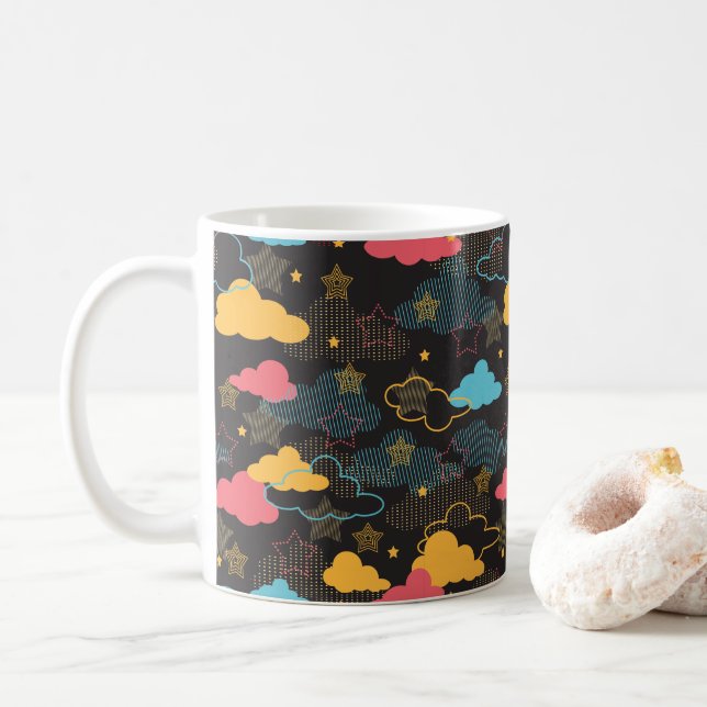 Farbenfrohe Retro Starry Sky Art Muster II Kaffeetasse (Mit Donut)