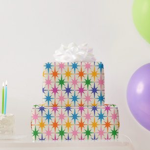 Farbenfrohe Retro-Sternenexplosionen Mitte des Jah Geschenkpapier