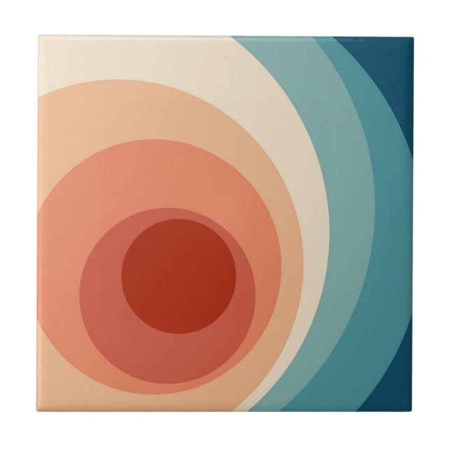 Farbenfrohe Retro-Stil Kreise Design Fliese (Vorderseite)