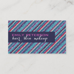 Farbenfrohe Retro Streifen Glitzer Muster 2 Blauto Visitenkarte