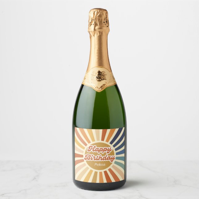 Farbenfrohe Retro Sun Groovy Wave Happy Birthday (Vorderseite)