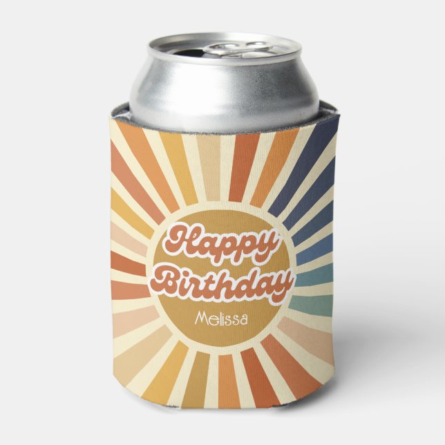 Farbenfrohe Retro Sun Groovy Wave Happy Birthday Dosenkühler (Kanne Vorderseite)