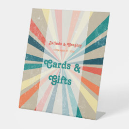 Farbenfrohe Retro Sunburst Wedding Cards Geschenke Sockelschild