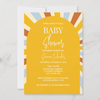 Farbenfrohe Retro Sunshine Baby Dusche Einladung