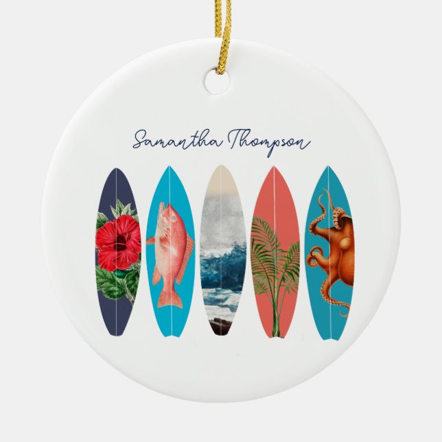 Farbenfrohe Retro-Surfboards Muster-Individuelle N Keramik Ornament (Vorne)