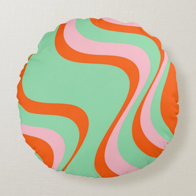 Farbenfrohe Retro Swirl Groovy Y2K Muster Rundes Kissen (Vorderseite)