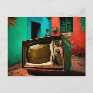 Farbenfrohe Retro-TV-Postkarte Postkarte