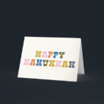 Farbenfrohe Retro-Typografie Hanukkah Feiertagskarte<br><div class="desc">Niedliche und farbenfrohe Hanukkah mit lustigen Retro-Typografie. Personalisieren Sie das Innere mit Ihrem Lieblingsgrüßen!</div>