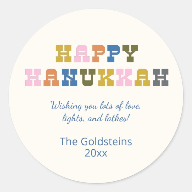 Farbenfrohe Retro-Typografie Hanukkah Runder Aufkleber (Vorderseite)