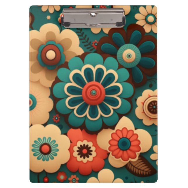 Farbenfrohe Retro-Vintage Blume Klemmbrett (Vorderseite)