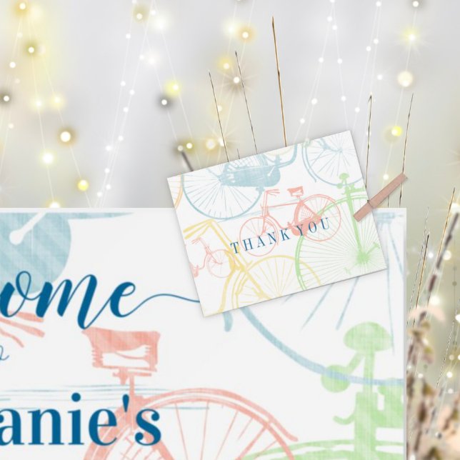 Farbenfrohe Retro Vintages Fahrradmuster Danke Postkarte (Von Creator hochgeladen)