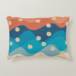 Farbenfrohe Retro Waves & Daisises Muster Dekokissen