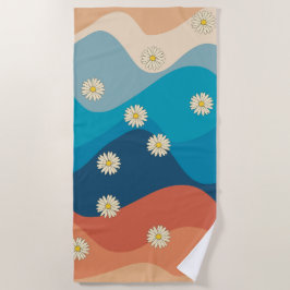 Farbenfrohe Retro Waves & Daisises Muster Strandtuch