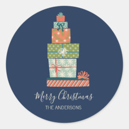 Farbenfrohe Retro Weihnachten-Geschenkboxen Runder Aufkleber