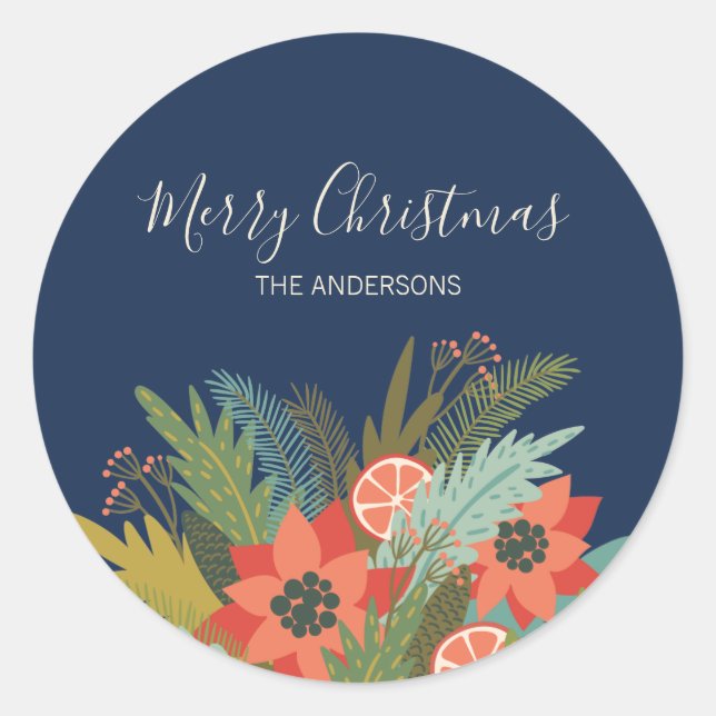 Farbenfrohe Retro Weihnachten Runder Aufkleber (Vorderseite)