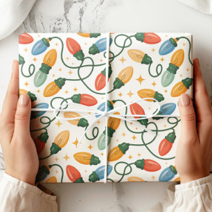 Farbenfrohe Retro Weihnachtsbeleuchtung Geschenkpapier