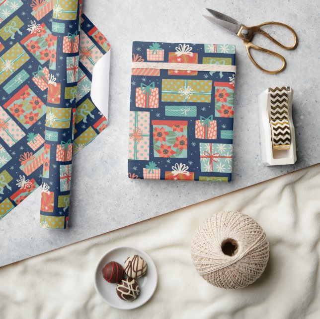 Farbenfrohe Retro Weihnachtsfeiertage Geschenkboxe Geschenkpapier (Kunsthandwerk)