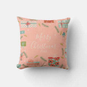 Farbenfrohe Retro Weihnachtsfeiertage Geschenkboxe Kissen
