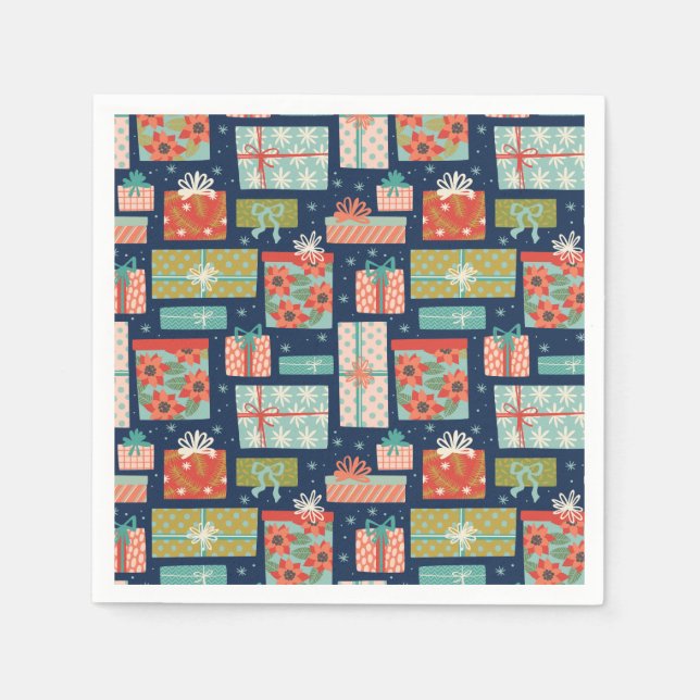 Farbenfrohe Retro Weihnachtsfeiertage Geschenkboxe Serviette (Vorderseite)