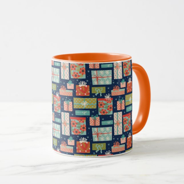 Farbenfrohe Retro Weihnachtsfeiertage Geschenkboxe Tasse (VorderseiteRechts)