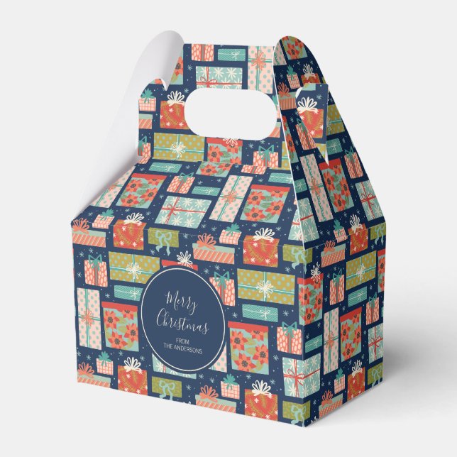 Farbenfrohe Retro Weihnachtsgeschenke Geschenkschachtel (Vorderseite)
