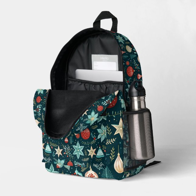 Farbenfrohe Retro Weihnachtsmuster Bedruckter Rucksack (Rückseitige Ecke links (Offen) )