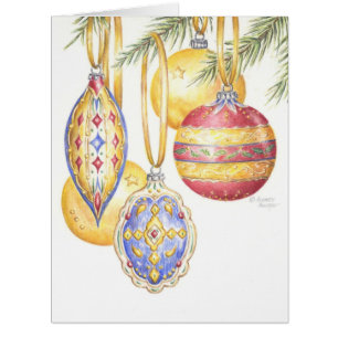 Farbenfrohe Retro Weihnachtsschmuck Grußkarte