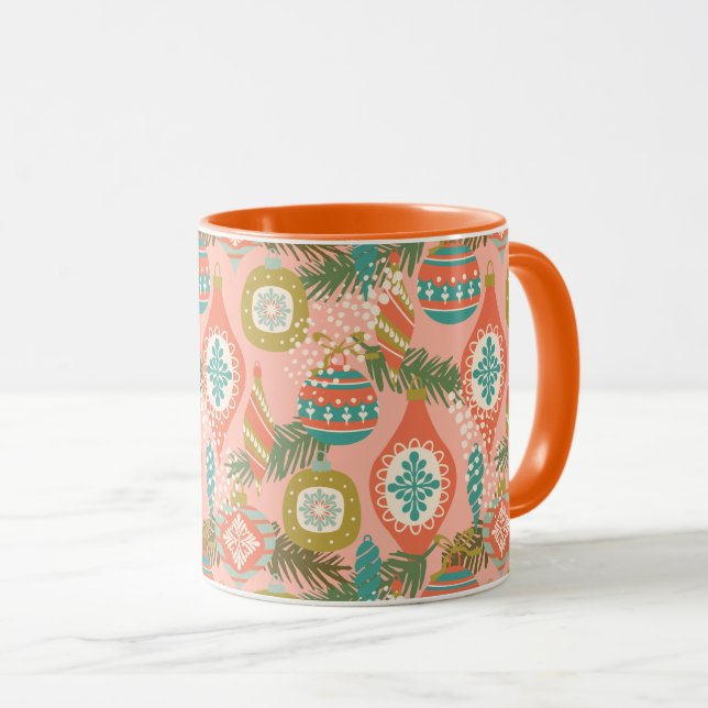 Farbenfrohe Retro Weihnachtsschmuck Tasse (VorderseiteRechts)