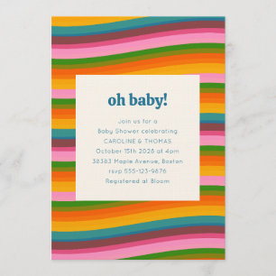 Farbenfrohe Retro-Wellengestreifte Baby-Shower-Par Einladung
