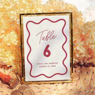 Farbenfrohe Retro-Wellige Moderne Hochzeit Tischnu Tischnummer
