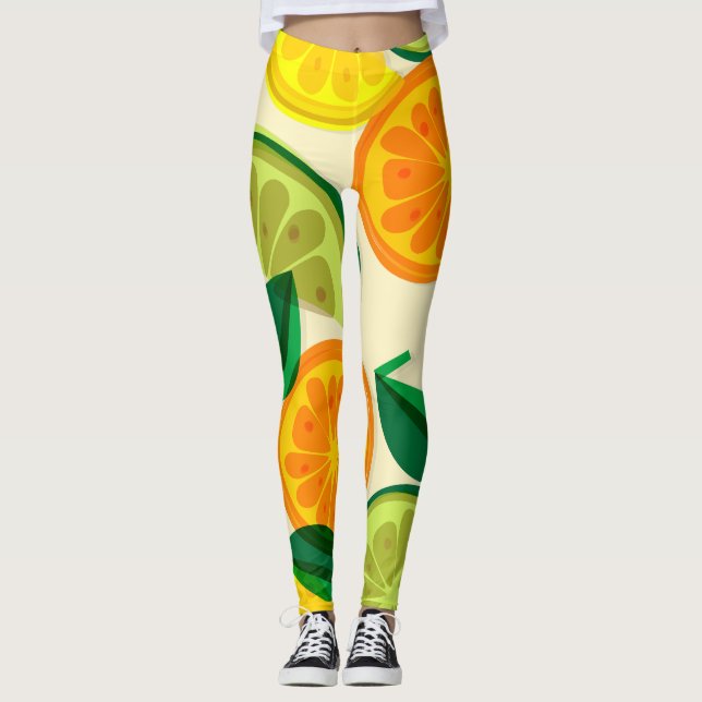 Farbenfrohe Retro Zitrus Orange l Yellow l Green Leggings (Vorderseite)
