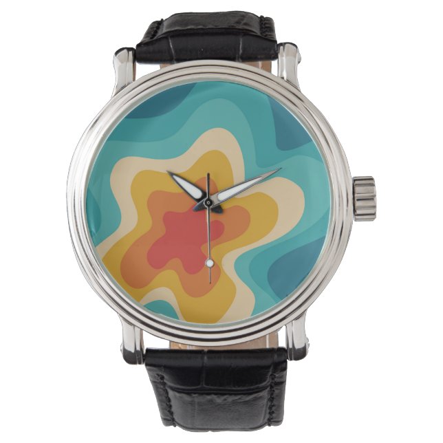 Farbenfrohe Retrostil, wirres Design Armbanduhr (Vorderseite)