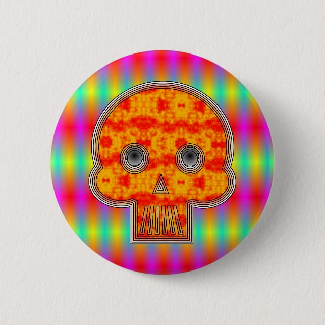 Farbenfrohe Robot Skull auf Regenbogenuntergrund Button (Vorderseite)