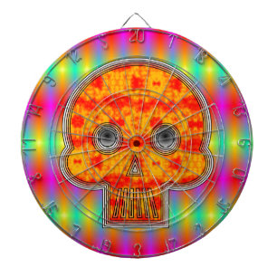 Farbenfrohe Robot Skull auf Regenbogenuntergrund Dartscheibe