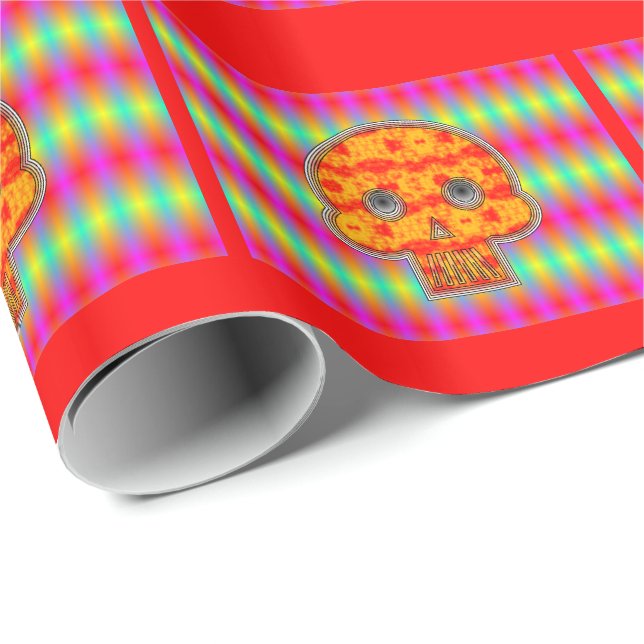 Farbenfrohe Robot Skull auf Regenbogenuntergrund Geschenkpapier (Rolleneckpunkt)