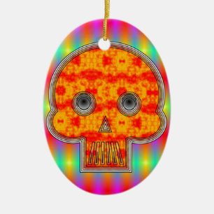 Farbenfrohe Robot Skull auf Regenbogenuntergrund Keramik Ornament