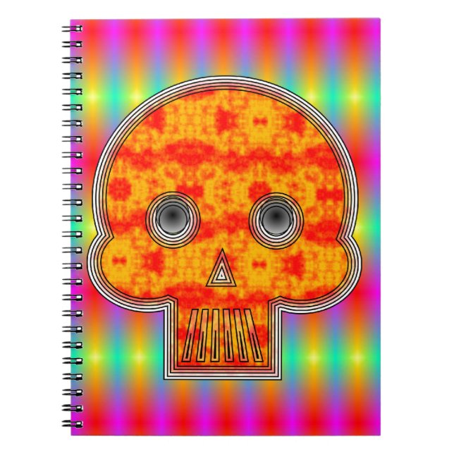Farbenfrohe Robot Skull auf Regenbogenuntergrund Notizblock (Vorderseite)