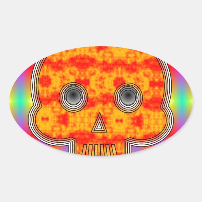 Farbenfrohe Robot Skull auf Regenbogenuntergrund Ovaler Aufkleber (Vorderseite)