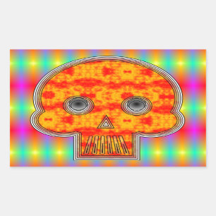 Farbenfrohe Robot Skull auf Regenbogenuntergrund Rechteckiger Aufkleber