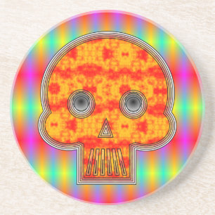 Farbenfrohe Robot Skull auf Regenbogenuntergrund Sandstein Untersetzer