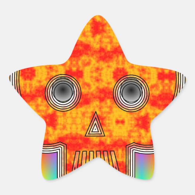 Farbenfrohe Robot Skull auf Regenbogenuntergrund Stern-Aufkleber (Vorderseite)